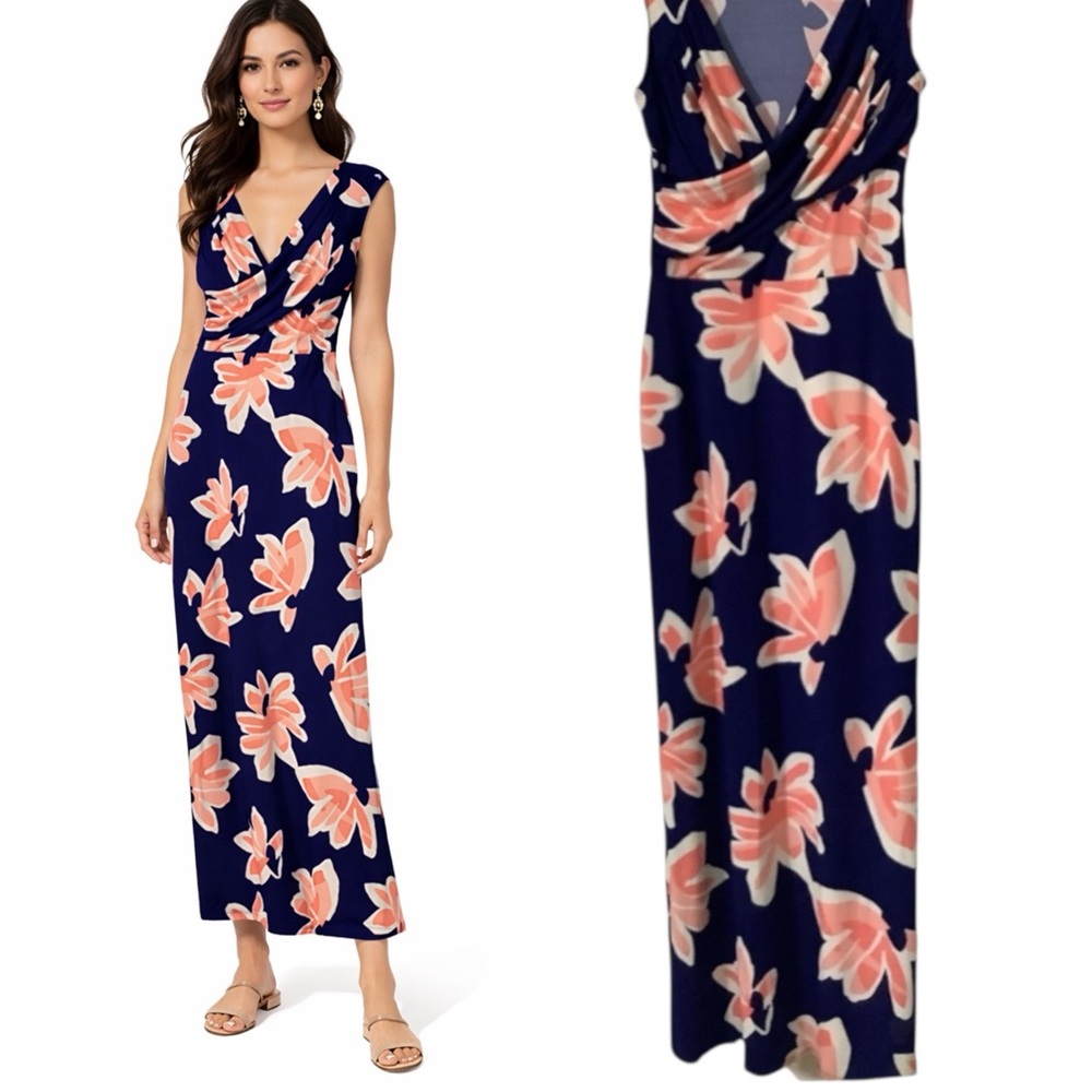 LEOTA Navy Blue Water Lily Maxi Dress SIZE‎ MEDIUM